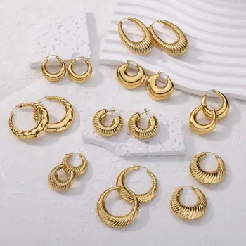 Простые круглые серьги из нержавеющей стали для женщин, позолоченные серьги-кольца для пирсинга, Корейские винтажные украшения, подарок для любимой матери