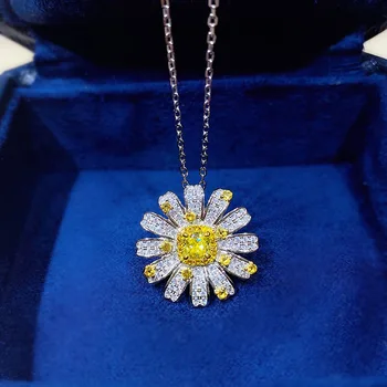 Новое Серебряное Ожерелье S925 Женская Корейская Версия Мода Индивидуальность Уникальный Цветок Маргаритка Кулон