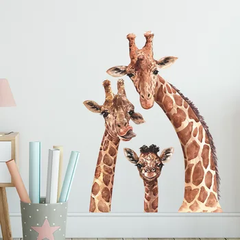 Семейные наклейки с милым жирафом, плакат для декора стен в спальне, гостиной, Съемные наклейки на стены с животными из ПВХ, художественное оформление стен.