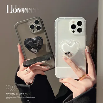 3D Кронштейн Love Heart Прозрачный Чехол Для Телефона Iphone 14 13 12 11 Pro Max Xr X Xs Max 7 8 Plus SE Мягкая Силиконовая Задняя Крышка