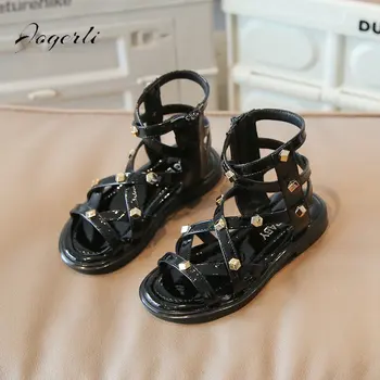 Римские сандалии для девочек, летняя новая детская пляжная обувь с высоким берцем, детские туфли-лодочки принцессы на мягкой подошве с заклепками