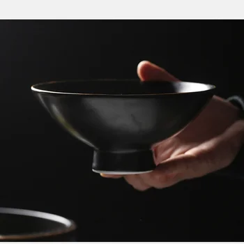 Домашняя Японская Керамическая миска для Рамена ручной работы, Миска для супа, Рисовая миска, Термостойкая Черная шляпа, Большая миска для лапши из говядины, Коммерческая