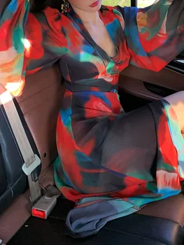 Шифоновые платья для женщин, вечернее платье во французском стиле с длинным рукавом, сексуальное клубное платье Миди с цветочным рисунком, 2023, Новое весенне-летнее платье
